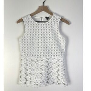 Ann Taylor Eyelet Op Art Top Minimalist Sleeveless White Blouse‎ Tank Summer XXS